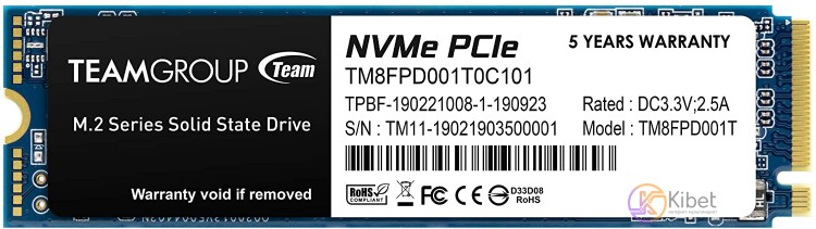 Твердотельный накопитель M.2 1Tb, Team MP33 Pro, PCI-E 3.0 x4, 3D TLC, 2100 1700