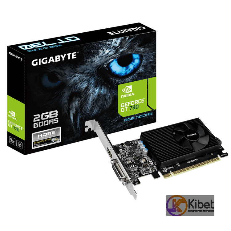Видеокарта GeForce GT730, Gigabyte, 2Gb DDR5, 64-bit, DVI HDMI, 902 5000MHz, Low