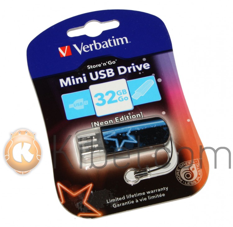 USB Флеш накопитель 32Gb Verbatim Store'N'Go Mini Neon Blue 49389
