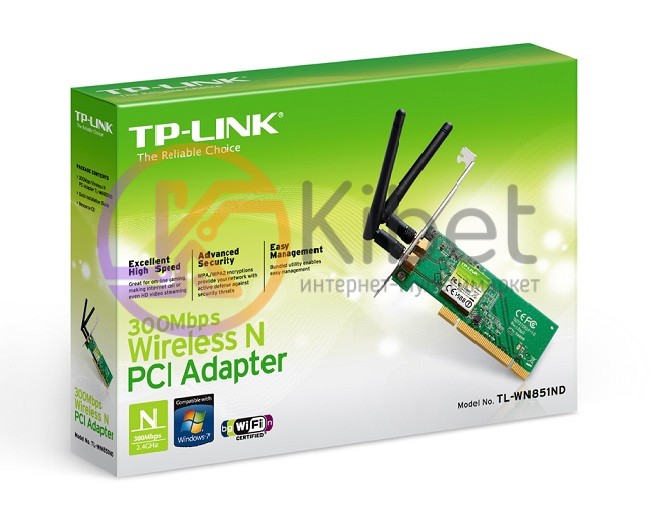 Сетевая карта PCI TP-LINK TL-WN851ND Wi-Fi 802.11g n 300Mb, 2 съемные антенны