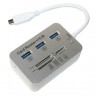 Концентратор Type-C, 3 ports USB 3.0 + Card Reader, 20 см, White, Пакет (YT-TCA3