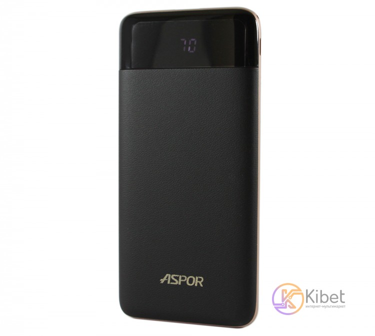 Универсальная мобильная батарея 10000 mAh, Aspor A385 (2.1A, 2USB) Black Gold