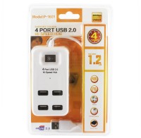 Концентратор USB 2.0, 4 ports, White, питание от USB, с выключателем, блистер (Y