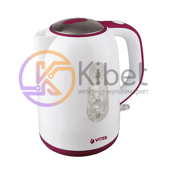 Чайник Vitek VT-7006 W White Red, 2150W, 1.7 л, дисковый, индикатор работы, инди
