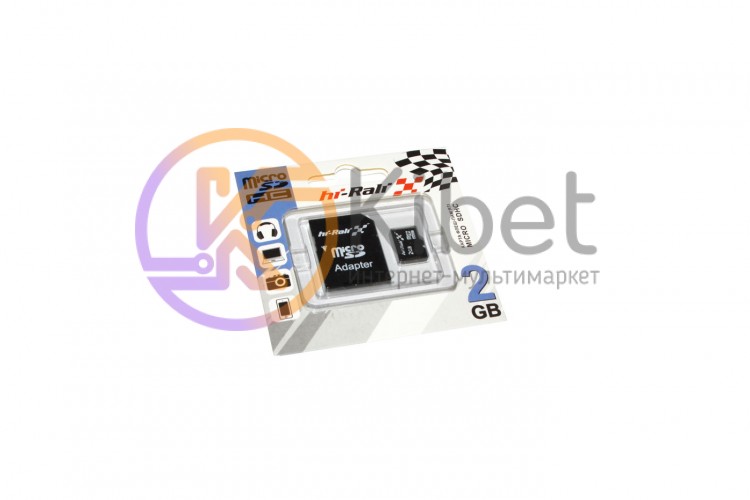 Карта памяти microSD, 2Gb, Hi-Rali, SD адаптер (HI-2GBSD-01)