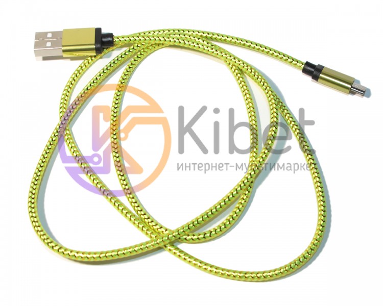 Кабель USB - microUSB, NoName, Gold Green, 1 м, алюминиевые коннектора, оплетк