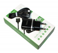 Сетевое зарядное устройство Hoco 'C12 Smart', Black, 2xUSB, 2.4A, кабель USB -