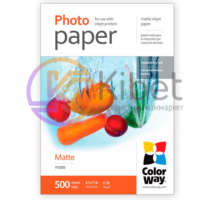 Фотобумага ColorWay, матовая, Letter (LT), 108 г м2, 500 л (PM108500LT)