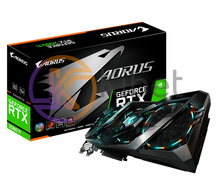 Видеокарта GeForce RTX 2080Ti, Gigabyte, AORUS, 11Gb DDR6, 352-bit, 3xHDMI 3xDP