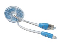 Кабель USB - microUSB, Blue, 1 м, подсветка кабеля, плоский, бегущая индикация