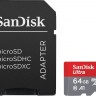Карта памяти microSDHC, 64Gb, Class10 UHS-I, SanDisk Ultra A1, SD адаптер (SDSQU