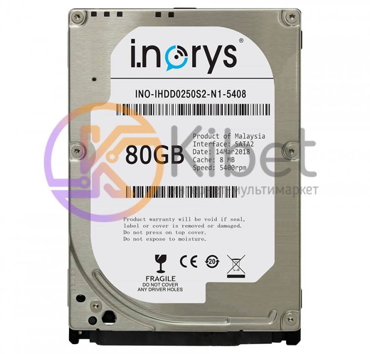 Жесткий диск 2.5' 80Gb i.norys, SATA2, 8Mb, 5400 rpm (INO-IHDD080S2-N1-5408)