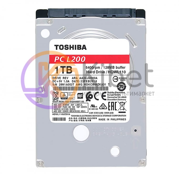 Жесткий диск 2.5' 1Tb Toshiba L200, SATA3, 128Mb, 5400 rpm (HDWL110EZSTA)