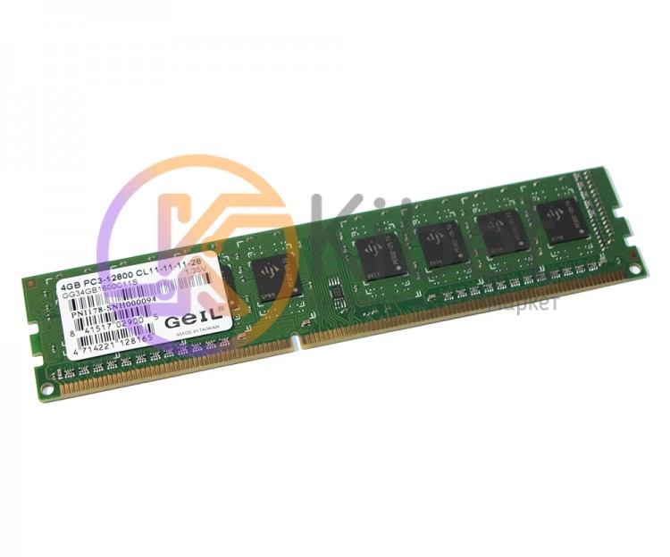 Модуль памяти 4Gb DDR3, 1600 MHz (PC3-12800), Geil, 11-11-11-28, 1.35V (GG34GB16