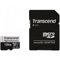 Карта памяти microSDXC, 128Gb, Class10 UHS-I U3 V30 A2, Transcend 330S, SD адапт