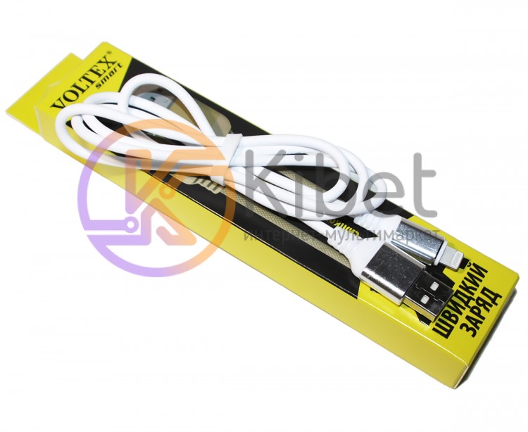 Кабель USB - Lightning, White, 1 м, Voltex Rubber, 2A