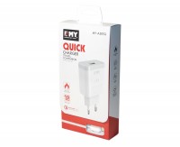 Сетевое зарядное устройство EMY, White, 1xUSB, 2.4A, кабель USB - microUSB (MY