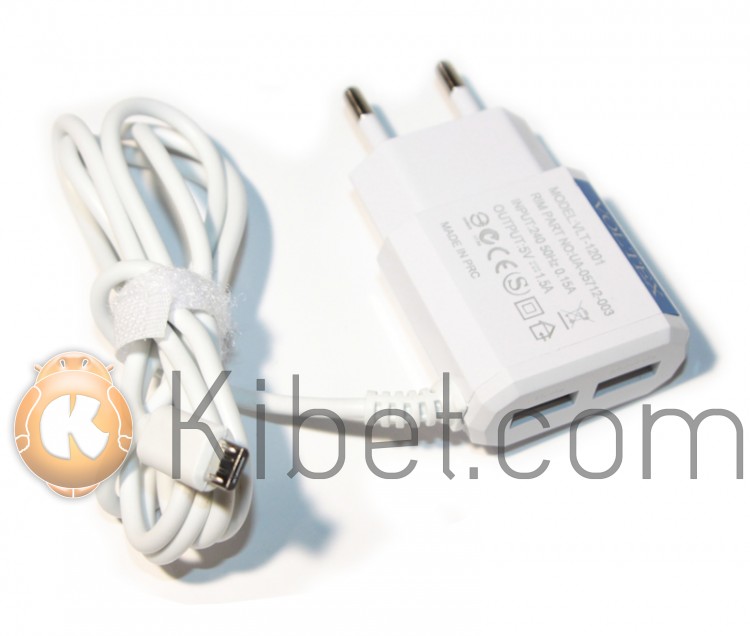 Сетевое зарядное устройство Voltex, White, 2xUSB, 5V 1.5A + кабель microUSB (V