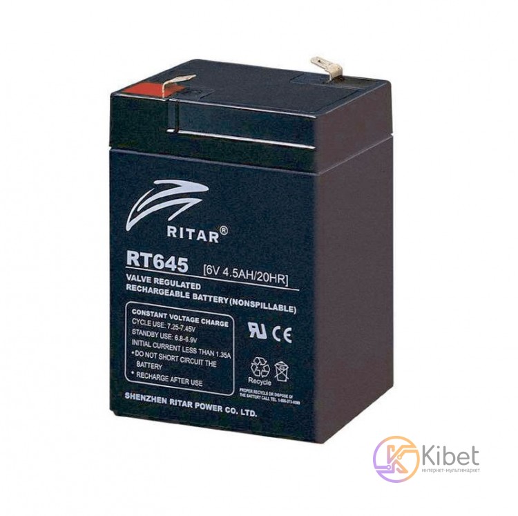 Батарея для ИБП 6В 4.5Ач Ritar RT645 6V 4.5Ah 70х47х107 мм
