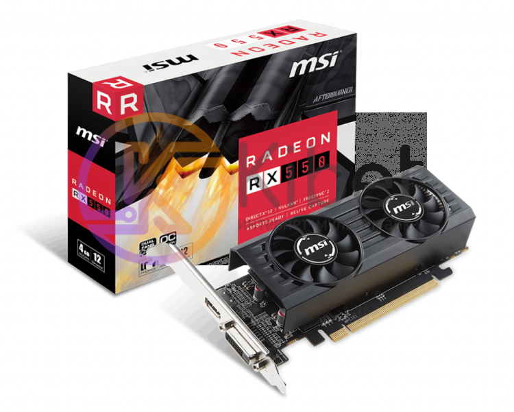 Видеокарта Radeon RX 550, MSI, OC, 4Gb DDR5, 128-bit, DVI HDMI, 1203 6000MHz, Lo