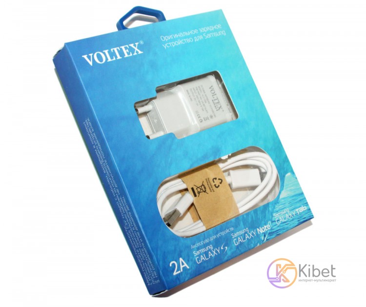 Сетевое зарядное устройство Voltex, White, 1xUSB, 5V 2A + кабель microUSB (VLT