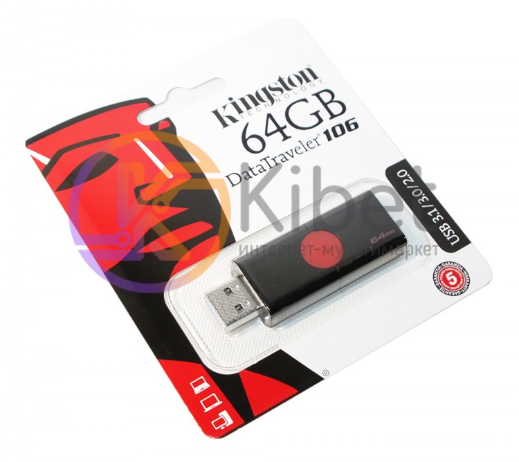 USB 3.1 Флеш накопитель 64Gb Kingston DataTraveler 106 Black Red, DT106 64GB