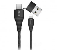 Кабель USB+ microUSB - Lightning, Hoco, Black, 1 м, U26