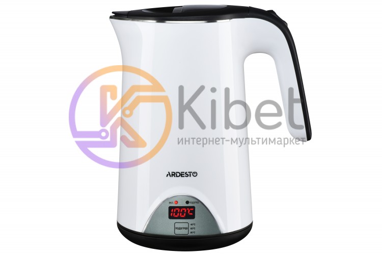 Чайник Ardesto EKL-1617SW White, 1800W, 1.7 л, дисковый, стекло, индикатор уровн