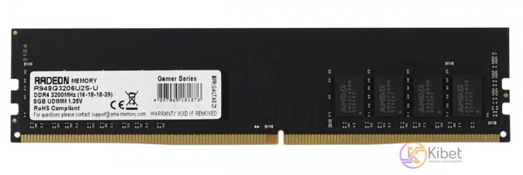 Модуль памяти 8Gb DDR4, 3200 MHz, AMD Radeon R9 Gamer, Black, 16-18-18-38, 1.35V