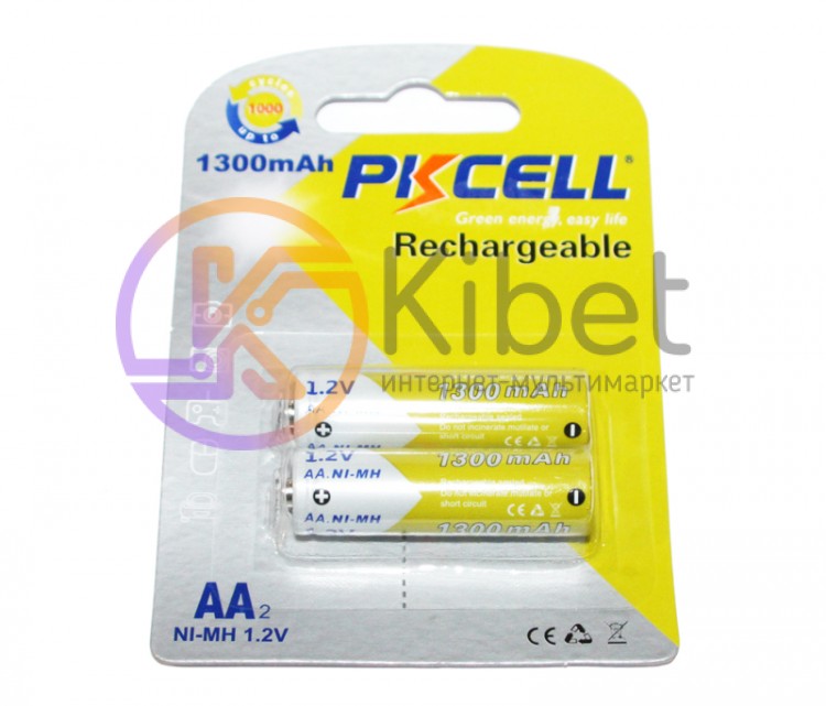 Аккумулятор AA, 1300 mAh, PKCELL, 2 шт, Rechargeable, 1.2V, Blister