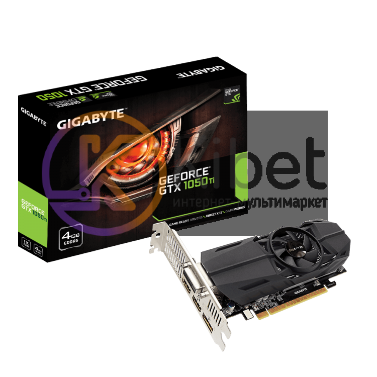 Видеокарта GeForce GTX1050Ti, Gigabyte, 4Gb DDR5, 128-bit, DVI 2xHDMI DP, 1430 7