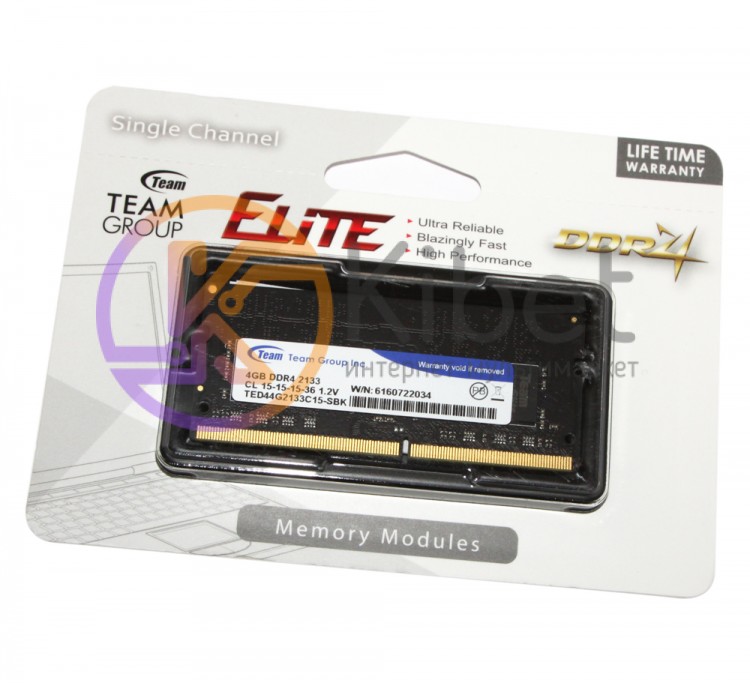 Модуль памяти SO-DIMM, DDR4, 4Gb, 2133 MHz, Team, 1.2V, CL15 (TED44G2133C15-S01)
