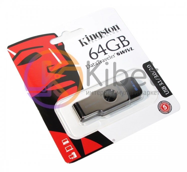USB 3.1 Флеш накопитель 64Gb Kingston DataTraveler Swivl, Black (DTSWIVL 64GB)