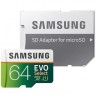 Карта памяти microSDXC, 64Gb, Class10 UHS-I U1, Samsung EVO Select, SD адаптер (