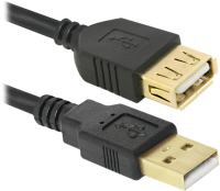 Кабель-удлинитель USB 2.0 (AM) - USB 2.0 (AF), Black, 5 м, Defender, позолоченны