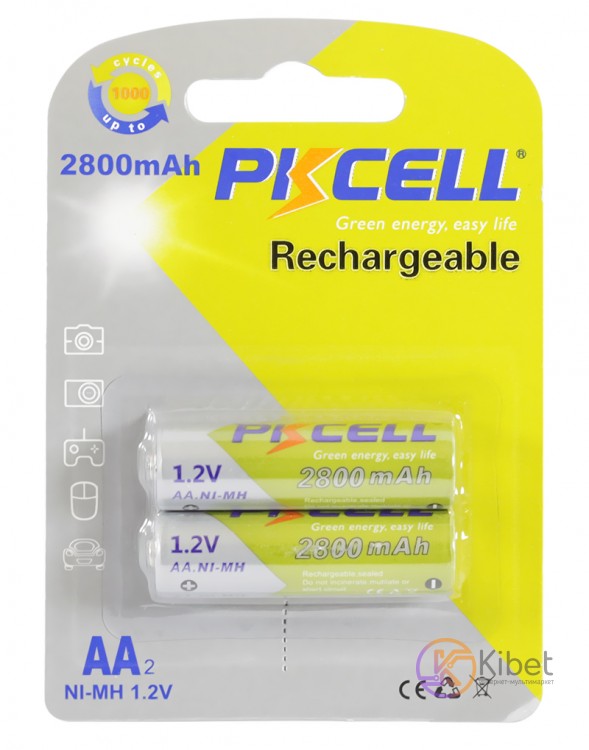 Аккумулятор AA, 2800 mAh, PKCELL, 2 шт, 1.2V, Rechargeable, Blister