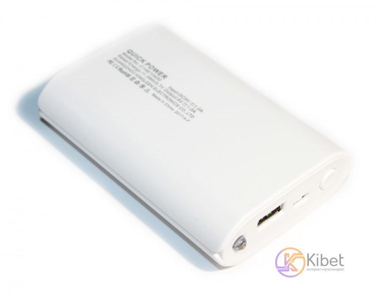 Универсальная мобильная батарея 10400 mAh, PZX, White, 1xUSB, 5V 1A, кабель USB