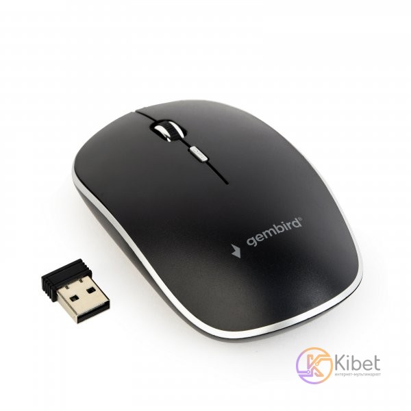 Мышь Gembird MUSW-4BS-01 беспроводная, Black, бесшумная, dpi:1600, USB, AAx1 шт