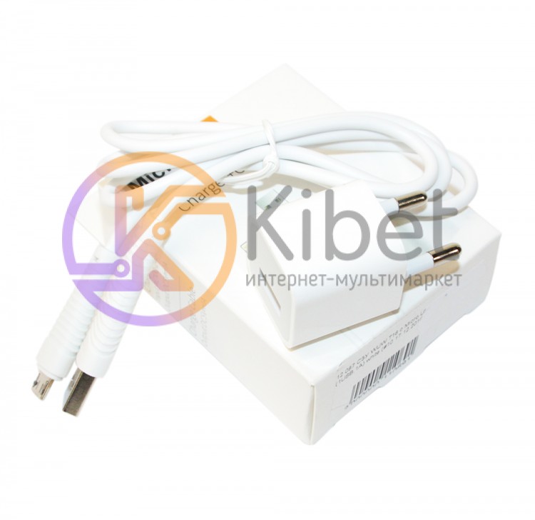 Сетевое зарядное устройство WuW, White, 1xUSB, 1A, (T18) + кабель microUSB