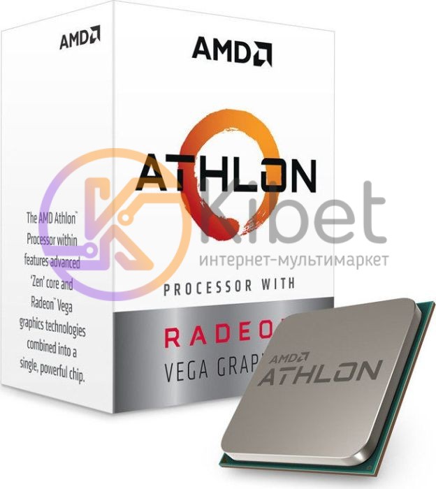 Процессор AMD (AM4) Athlon 220GE, Box, 2x3,4 GHz, Radeon Vega 3 (1000 MHz), L3 4