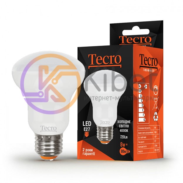 Лампа светодиодная E27, 8W, 4000K, R63, Tecro, 720 lm, 220V (T-R63-8W-4K-E27)