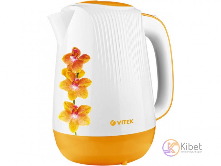 Чайник Vitek VT-7060 White Orange, 2200W, 1.7 л, пластик, дисковый, индикация вк