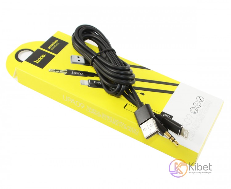 Кабель USB - Lightning + Mini jack 1 м Hoco Black (UPA09)