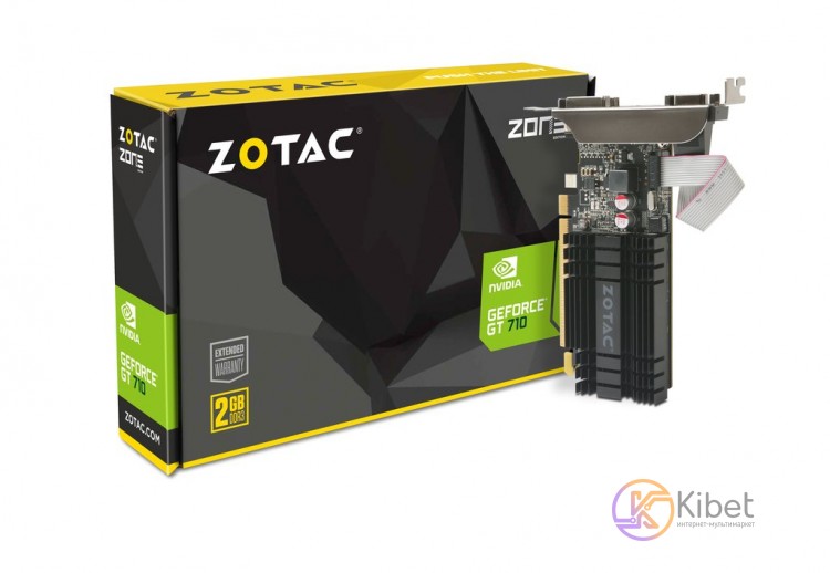 Видеокарта GeForce GT710, Zotac, 2Gb GDDR3, 64-bit, VGA DVI HDMI, 954 1600MHz, S