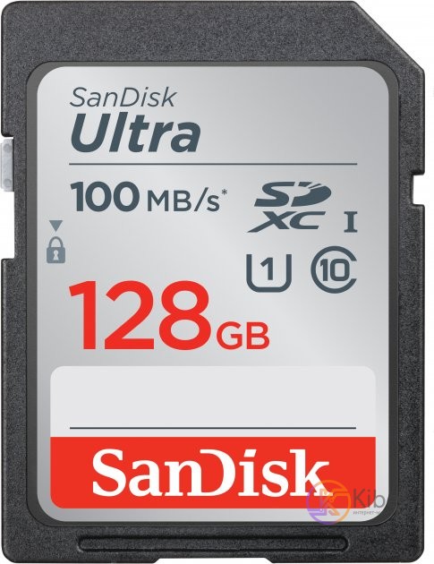 Карта памяти SDXC, 128Gb, Ultra Class 10 UHS-I, SanDisk Ultra, до 10 МБ с R-100M