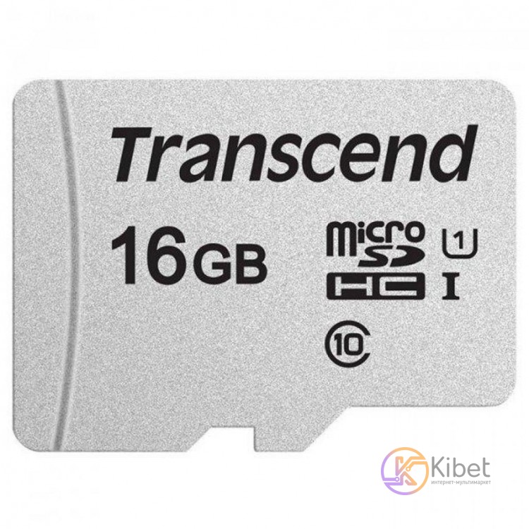 Карта памяти microSDHC, 16Gb, Class10 UHS-I, Transcend, SD адаптер (TS16GUSD300S