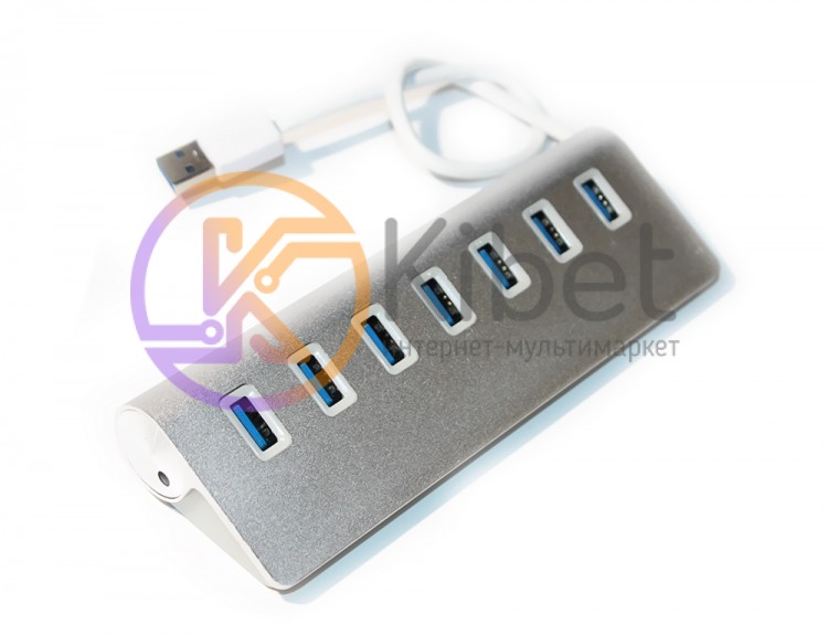 Концентратор USB 3.0, 7 ports, White, алюминиевый , 20 см, заряд до 900mAh, подд