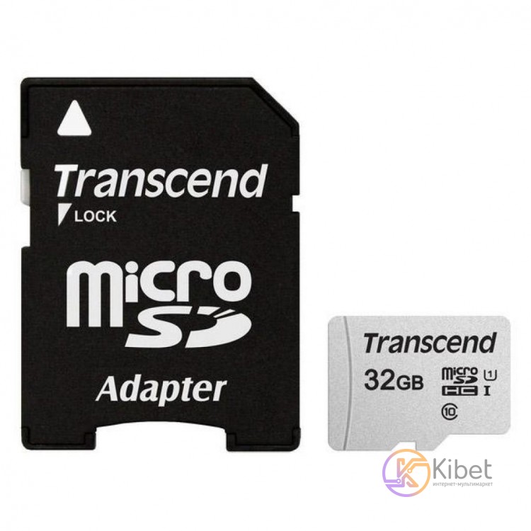 Карта памяти microSDHC, 32Gb, Class10 UHS-I U1, Transcend 300S, SD адаптер, R95