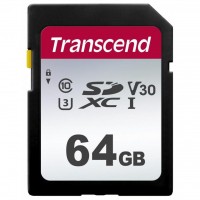 Карта памяти SDXC, 64Gb, Сlass10 UHS-I U3, Transcend V30 (TS64GSDC300S)
