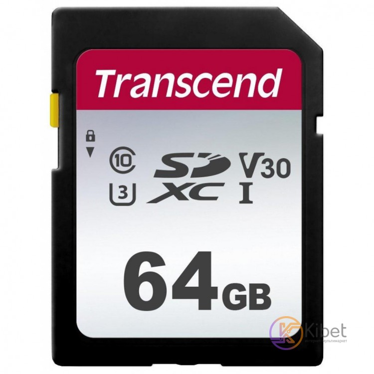 Карта памяти SDXC, 64Gb, Сlass10 UHS-I U3, Transcend V30 (TS64GSDC300S)